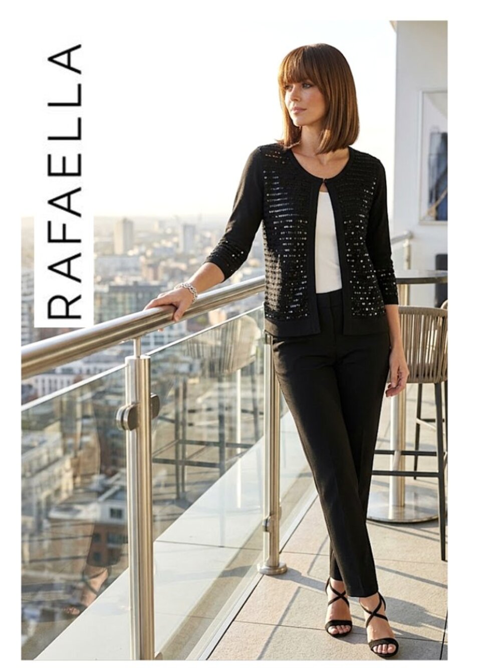 RAFAELLA - Black cardigan with front sequin detailing